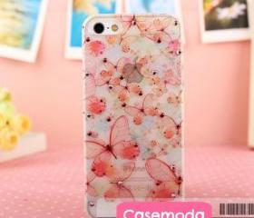 New Bling Crystal Sparkle Orange Butterflies Rhinestones iPhone 5 Case